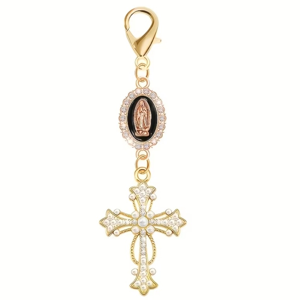 Gold and Pearl Cross Keychain